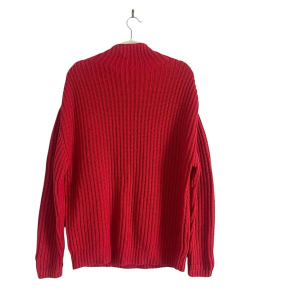 GAP Shaker Stitch Turtleneck Sweater Red Fisherman Chunky Knit Sz Large Holiday - Picture 4 of 12
